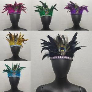 Головной убор с перьями, регулируемая повязка на голову в стиле бохо, тиара, корона, аксессуар для волос для фестиваля, карнавала, вечеринки в честь Хэллоуина