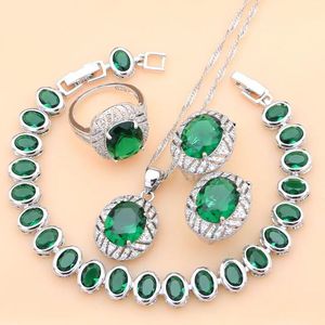 Düğün Mücevher Seti Doğal Yeşil Emerald 925 Gümüş Hoop Küpeler Kız Arkadaş Kadınları Wdding Fine Jewellry Kolye Seti Damla 231012