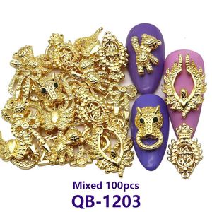 Tırnak Sanat Dekorasyonları 100 PCS Metal Manikür Dekorasyon Cazibesi Altın Gümüş Leopar Baş Melek Bear Marka Çeşitliliği Karışık Aksesuarlar 231012