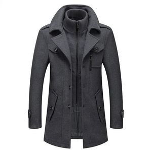 Men's Wool Blends Fake Two Piece Blend Coat Men Winter Mens Cashmere Slim Fit Woolen Peacoat Business Overcoat Windbreaker 231012