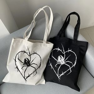 Akşam çantaları gotik örümcek baskı vintage alışveriş tuval çantası kadın çanta koyu yılan alışveriş çantası rahat tote kadın omuz çantaları 231013