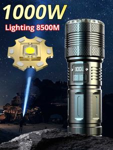 Torches 1000W High Power Led Flashlights Tactical Flashlight 7800mah With Built-in Battery Light Emergency Spotlights 9km Holiday Gifts Q231013