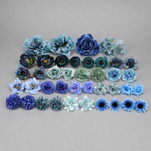Dekoratif Çiçekler 40 PCS Kraliyet Mavi Yapay İplik Çiçek Kafa Dökme Diy Yaratılış Saçkağı Taç Dekoru