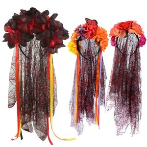Geniş Memlu Şapkalar Kova Şapkaları Fariy Kadın Kızlar Peçe Corpse Gelin Gülleri Çiçek Meksika Saç Bandı Kafa Bandı Cadılar Bayram