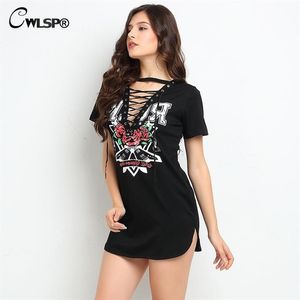 CWLSP Çapraz T Shirt Elbise Gotik Punk Rock Kadınlar Side Seksi Mini Vestido Rock Müzik Gülleri De Festa Kerst Jurk Dames QL2792 D1234C