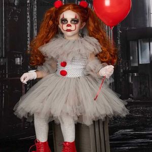 Tema Kostüm Film Kızlar Cadılar Bayramı Gelin Elbise Gri Ürpertici Palyaço Kids Karnaval Partisi Cosplay Giyim Çocuk Tül Tül Fantezi Hediye Yeni Yıl T231013