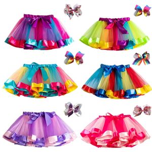 Skirts Girls Tutu Skirt Baby Girls Skirts Mini Pettiskirt Dance Rainbow Tulle Kids Princess Skirt Colorful Children Summer Clothing 231013