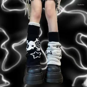 Kadın Çoraplar Harajuku Y2K Yıldız Kafatası Baskı İki Yan Giyim Örme Punk Kızlar Japon Kawaii Street Giyim Kapak Çorap
