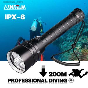 Torches Powerful LED Diving Flashlight Super 8000LM T6 L2 Professional Underwater Torch IP8 Waterproof rating Lamp Using 18650 Battery Q231013