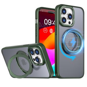 Magnetic Wireless Charging Phone Cases For Iphone 15 14 13 12 11 Pro Max XsMax Xr Xs X Frosted Hybrid PC TPU Shockproof Kickstand Designer Phone Case