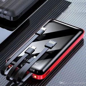 Power Bank portatile 20000mAh Ricarica rapida Schermo intero Batteria esterna incorporata a 4 cavi per Xiaomi Samsung