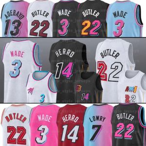 NBAs Basketball Jerseys Jimmy Butler Miamis 22 Basketball Jerseys Dwayne Dwyane 3 Wade 7 Kyle Bam 14 Tyler Lowry Herro Ado Heates Men Stitched Jersey