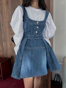 Sıradan Elbiseler 2023 Vintage Büyük Hem Kot Diş Mini Kadın Moda Seksi Diz Yüksek Bel Kotu Kadın Düğmeleri Vestidos