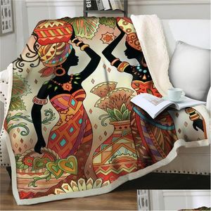 Battaniyeler Battaniyeler 3d Colorf Afrikalı Kadınlar Battaniyeler Yataklar için Sıcak Çiçek Atma Ofisi Nap Nap Weight Ev Bahçesi Ev Dekstil Dhz6e