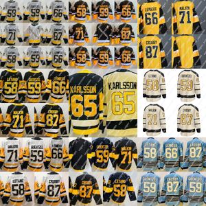 2023 Kış Klasik Sidney Crosby Jersey Erik Karlsson Kris Letang Jake Guentzel 66 Lemieux Evgeni Malkin Hokey Formaları Siyah Açık Mavi Stadyum Serisi Dikişli