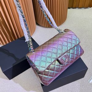 Designer mulheres bolsa de ombro 25cm couro diamante verificação de prata fivela de hardware bolsa de luxo matelassê cor corrente crossbody saco de compras sacoche saco nas axilas