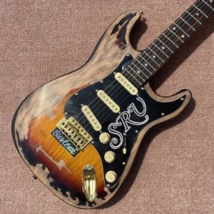 Relic Electric Guitar, SRV tarzı, akçaağaç boynu ile kızılağaç gövdesi, özel elektro gitar, ücretsiz gönderim 00