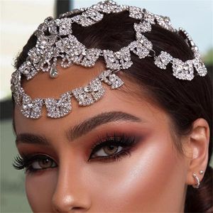 Saç klipleri 2023 Moda bling dbit zinciri gelin düğün ultra flaş kristal şapka dekorasyon bayanlar alın takılar toptan