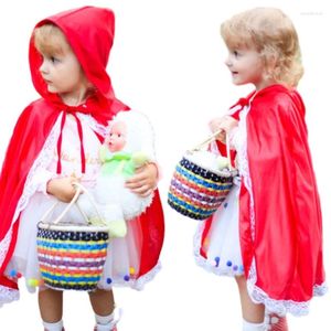 Sciarpe Mantello con cappuccio rosso per bambine Costume da strega Gioco scolastico Mantello di media lunghezza Festa a tema Halloween Cosplay
