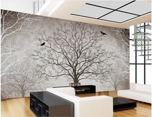 Retro preto e branco tv pano de fundo árvore 3d quarto papel de parede paisagem decoração para casa 3d mural designs