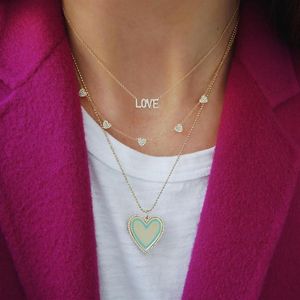 Подарок на день Святого Валентина, ожерелье с подвеской в виде сердца с розовой эмалью, полированное сердце, подвеска, длинная цепочка, ожерелье с гравировкой имени, ожерелье281F