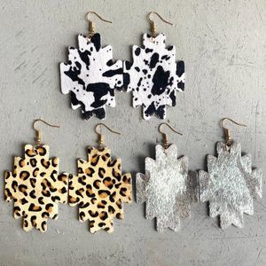 Dangle Küpeler Cowhide Leopar Deri Drop Aztek