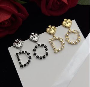 Lüks siyah değerli taş inci kolye mektup saplama küpe bakır kadınlar hediyeler tasarımcı mücevher nişan küpeleri Hder8 --014