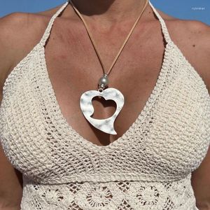 Ожерелья с подвесками, полые большие сплавы в форме сердца в стиле бохо, коричневые бархатные веревки, свитер из бисера, ювелирные изделия, подарки для женщин и мам