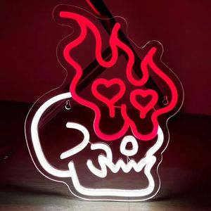 İskelet Neon İşaretleri, Kafatası Ateş Led Işık Neon Işıklar, Cadılar Bayramı Tema Gece Lambası Bira Bar Kulübü Yatak Odası Cadılar Bayramı Dekoru