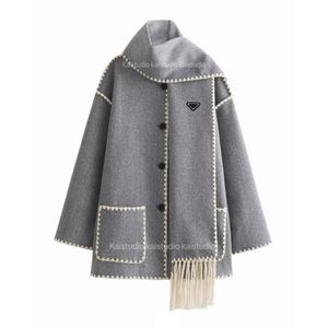 2023 herbst/Winter Design Woolen Mantel Quaste Schal Lose Beiläufige Vielseitige Jacke Mantel Mittlerer Länge