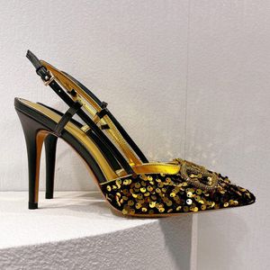 Glitter material slingbacks sapatos bombas strass botão até sapatos de casamento 10cm stiletto sapatos de noite saltos sandálias mulheres designers de luxo alça traseira vestido sapato