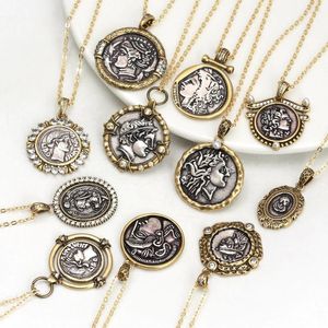 Ожерелья с подвесками, простое двустороннее ретро-жемчужное ожерелье с монетами для женщин и мужчин, подвески на голову, портретные украшения, подарок для вечеринки, ошейники