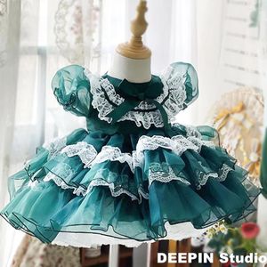 Kız Elbiseler Kız Kız Kızlar İspanyol Kraliyet Lolita Prenses Elbise 2023 Bebek Doğum Günü Partisi Yeşil Balo Koyu Paskalya Eid için Yaz