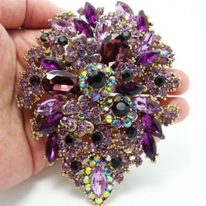 3 94 Mor Çift Damlacıklar Çiçek Grubu Rhinestone Crystal Broş Pin Kolye3150