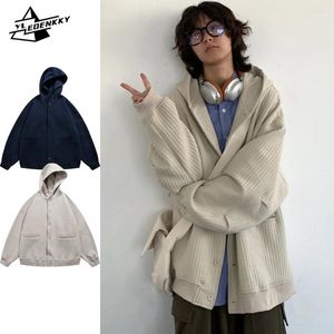 Мужские куртки INS Vintage Jacket Мужчины Женщины Harajuku Простое пальто с капюшоном вафельного цвета Уличный хип-хоп Свободный однотонный топ Пара Кардиган