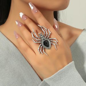 Solitaire yüzüğü gotik punk siyah örümcek hayvan vintage gümüş renkli ahtapot yarasa cadılar bayramı kafatası açık parmak kişilik parti takı 231016