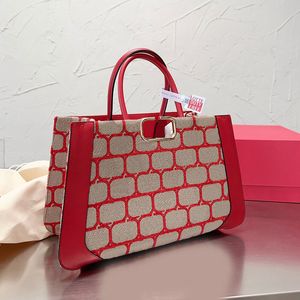 Bolsa de compras feminina, sacola de compras com alça de couro, hardware dourado, bordado, fundo de letras, bolsos de grande capacidade, 35cm