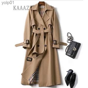 Damesjassen KAAAZI Winter Lange Shirt Jurk Dames Bruin Windscherm Trenchcoat Koreaans Grote maat Casual Bovenkleding Verdikking Mode 4XLL231016