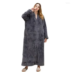 Kadın pijama severler rahat zip up uzun giyinme banyosu bornoz Housecoat Polar için Havlular Flanel Cüppeler