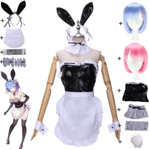 Cosplay anime re life life farklı bir dünyada sıfır kara himeru isekai seikatsu ram cosplay kostüm seksi tavşan kız üniforma peruk