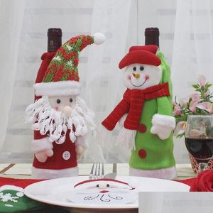 Настольный бегун Санта-Клаус Чехол для бутылки вина, украшенный сумкой-подставкой для столовых приборов для обеда, рождественская доставка, домашний сад, текстиль, ткани Dhn4U