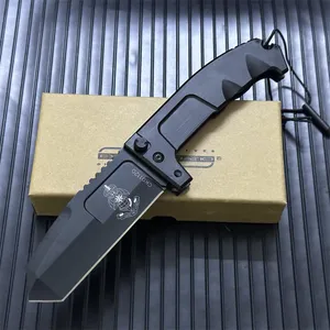 E-Ratio RAO Heavy Duty Folding 4.37" Black N690 Drop Point Blade Black Aluminum Handles outdoor Survival Gear tactical camping hunting EDC tool best Knives