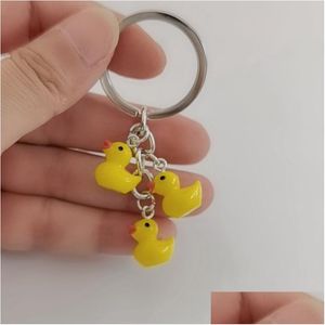 Брелоки для ключей 20 шт./лот Diy милые маленькие желтые акриловые пластиковые утки брелок для ключей Танцующий брелок для пар женщин друг подарочная сумка кулон Acces Dhlsj