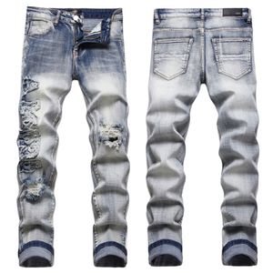 Мужские джинсы с надписью Star AM, крошечные пятнышки, мужские лоскутные рваные сексуальные брюки с вышивкой, романтические дикие мотоциклетные штаны, мужские AM3090, размер 29-38