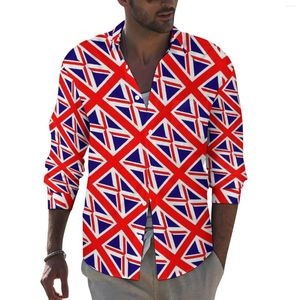 Erkekler Sıradan Gömlekler İngiliz bayrak sokak gömlek erkek Birleşik Krallık Bahar Retro Blouses Uzun Kollu Baskılı Büyük Boy Kıyafetler