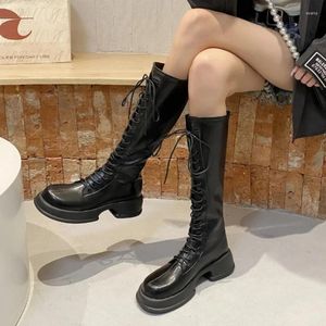 2024 Lace-Up Long осень-молния 48 Casual Boots Женский модный модный мотоцикл женской британской платформы 928 418