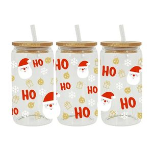 DHL Navio de 16oz Sublimation Canecas de vidro 50pcs/caixa reutilizável pode em forma de copos de vidro com tampa de bambu US Ca Stock 0413