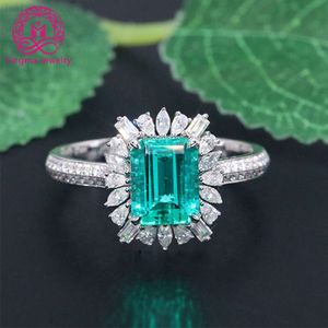 Özel Tasarım Alyans 18k Katı Beyaz Altın Moissanit ve Emerald Ring