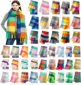 Дизайнерский зимний женский шарф с двойным лицом, красочная квадратная клетка с толстой бахромой, теплые шарфы для женщин, 49 цветов