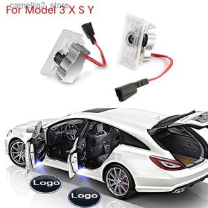 Araba Kuyruk Işıkları Yükseltilmiş Metal LED Araba Kapısı Işığı 3D Lazer Lamba Cam Len HD Model 3 X S Y aksesuarları için Hoş Geldiniz Işık Q231017
